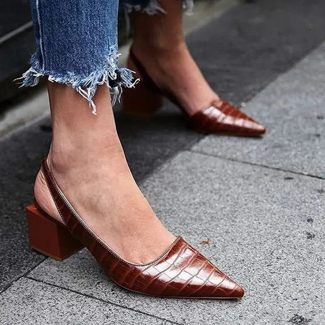 Comfortabele croco leren pumps met voetbed voor elegante gelegenheden – Dames