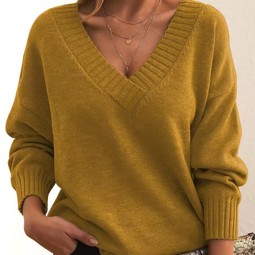 Casual gebreide V-hals trui met relaxte pasvorm – Dames