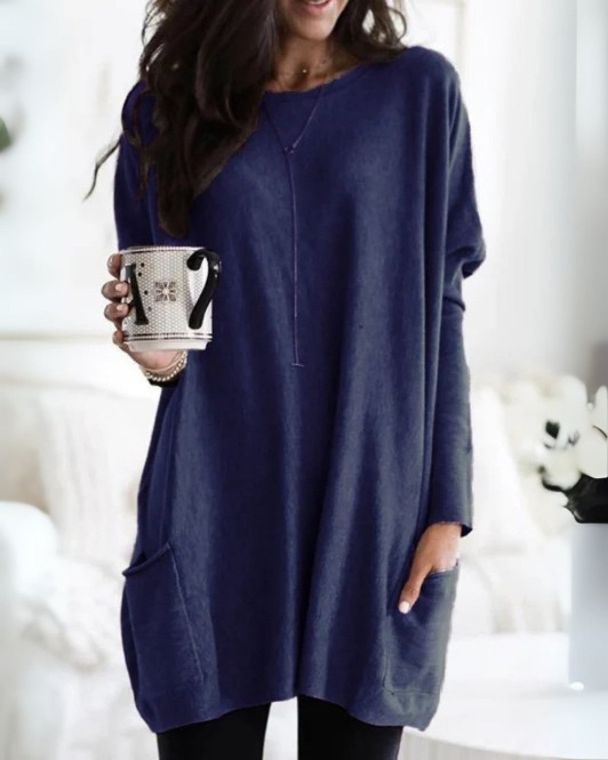 Zachte tuniek herfst trui met zakken en ronde hals – Dames