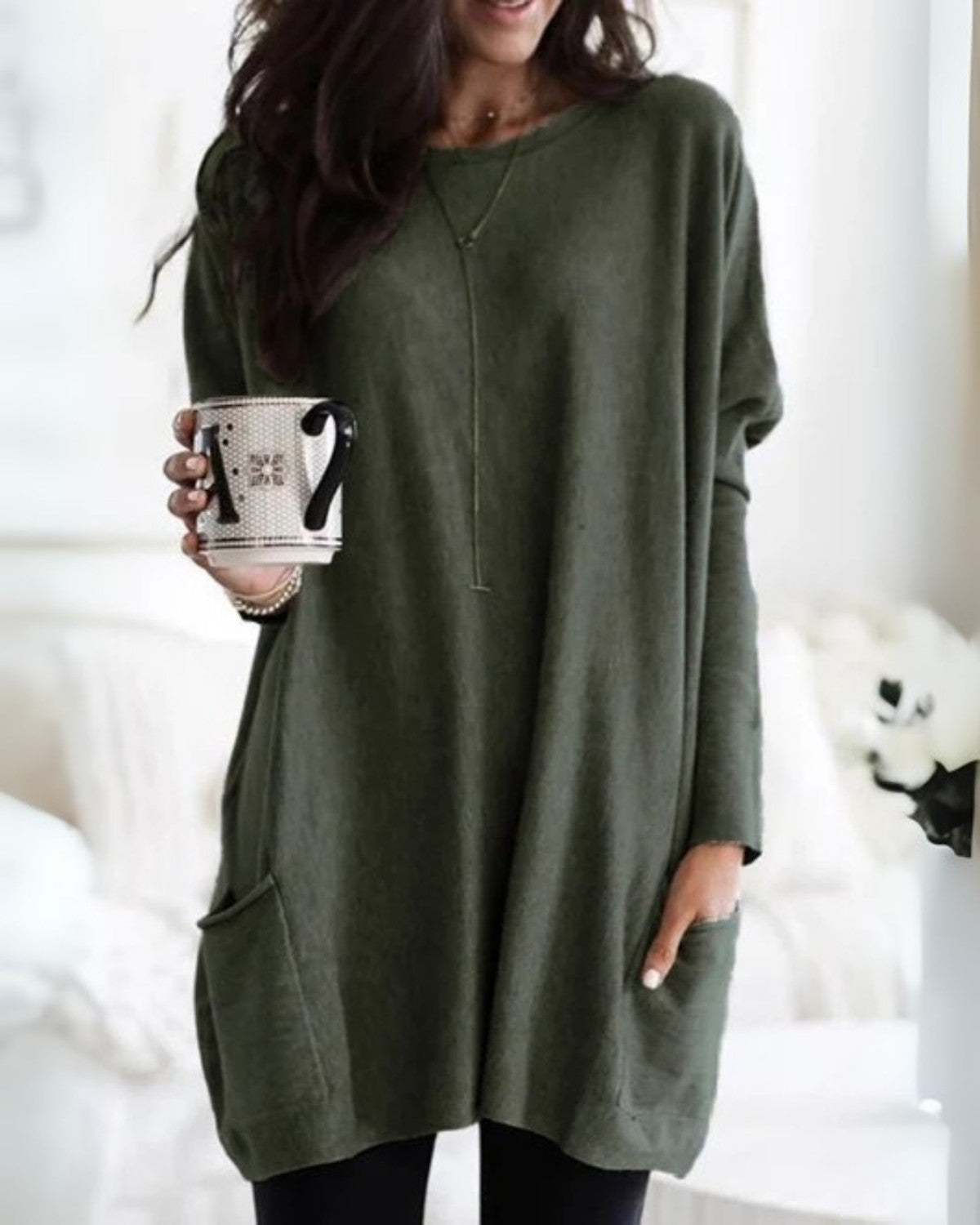 Zachte tuniek herfst trui met zakken en ronde hals – Dames