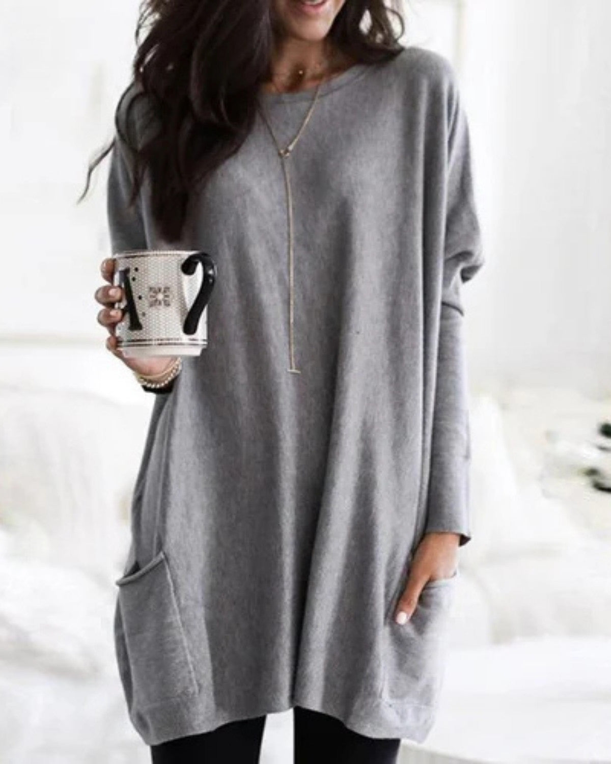 Zachte tuniek herfst trui met zakken en ronde hals – Dames
