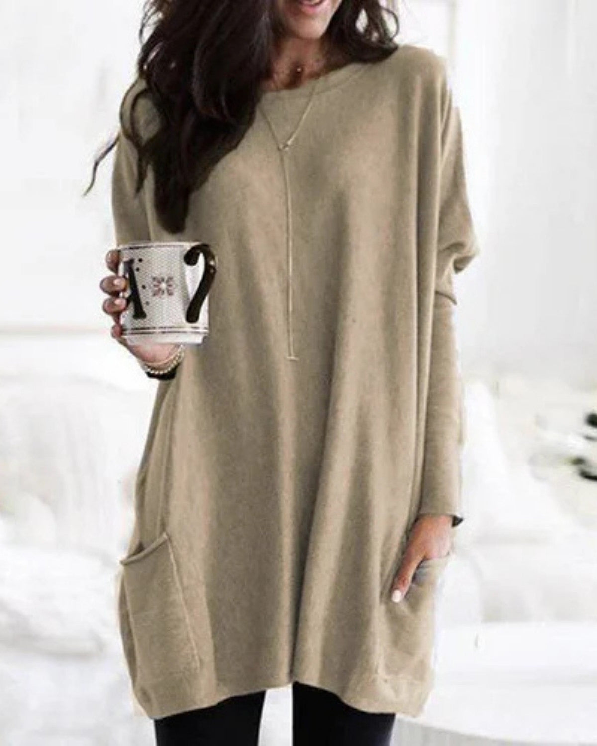 Zachte tuniek herfst trui met zakken en ronde hals – Dames