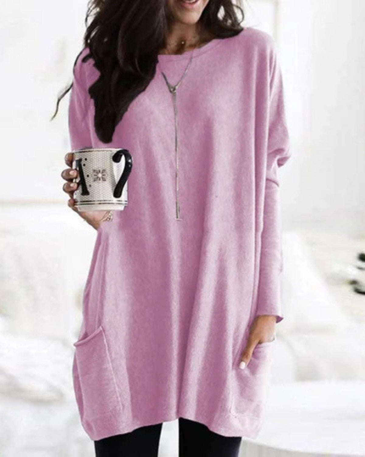 Zachte tuniek herfst trui met zakken en ronde hals – Dames