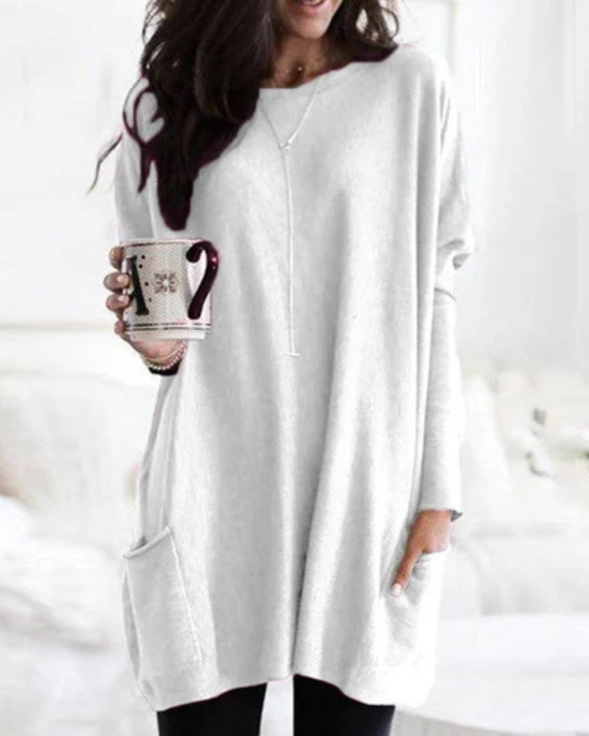 Zachte tuniek herfst trui met zakken en ronde hals – Dames