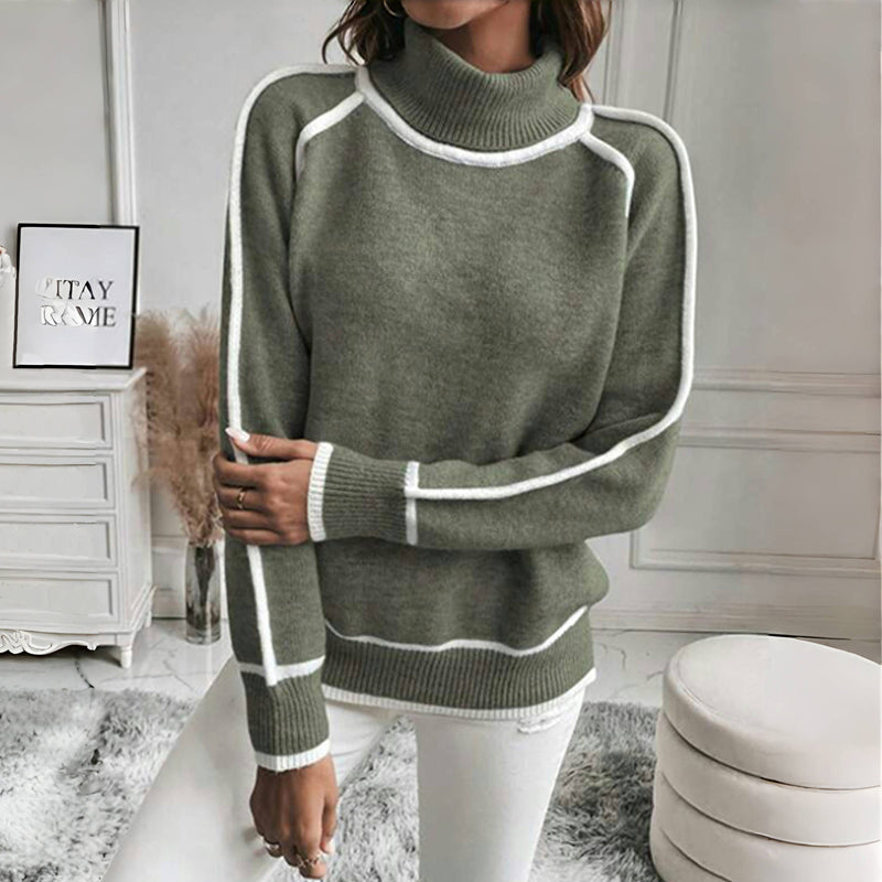 Casual gebreide trui met opstaande kraag in effen kleur – Dames