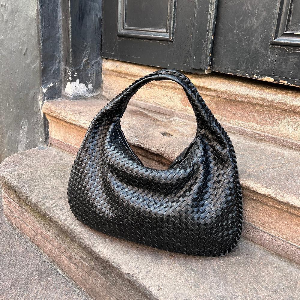 Elegante gevlochten handtas van vegan leer met ruime indeling – Dames