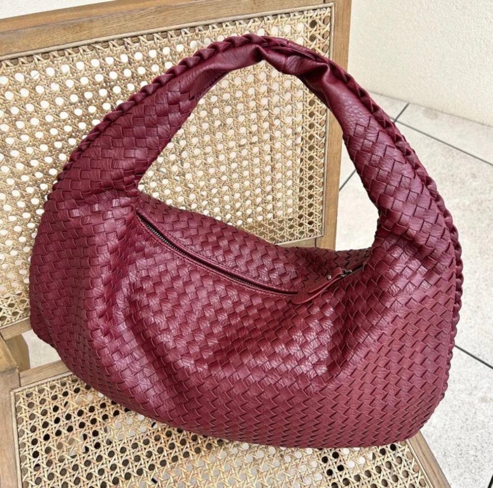 Elegante gevlochten handtas van vegan leer met ruime indeling – Dames