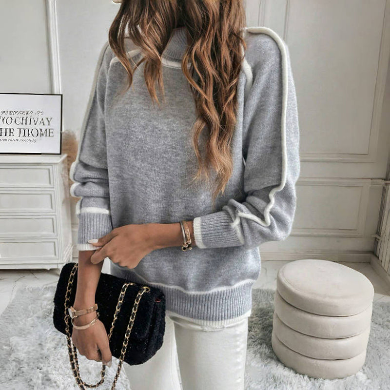 Casual gebreide trui met opstaande kraag in effen kleur – Dames