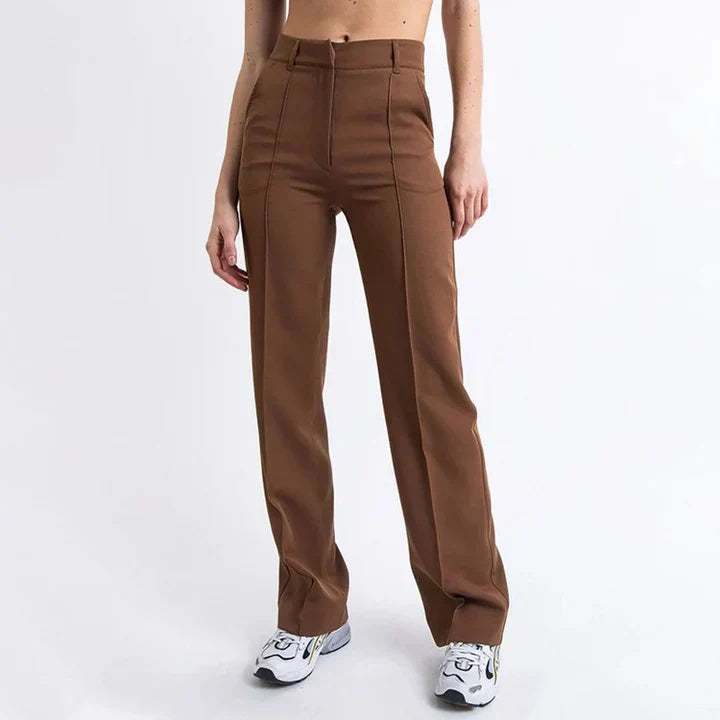 Elegante effen flair broek met hoge taille - Dames