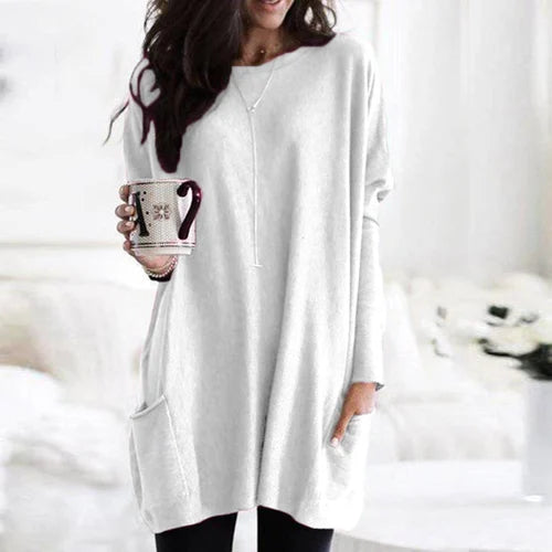 Zachte tuniek herfst trui met zakken en ronde hals – Dames
