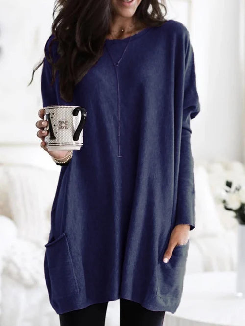 Zachte tuniek herfst trui met zakken en ronde hals – Dames