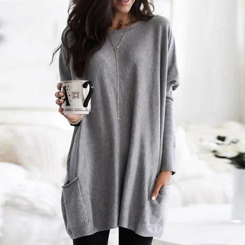 Zachte tuniek herfst trui met zakken en ronde hals – Dames
