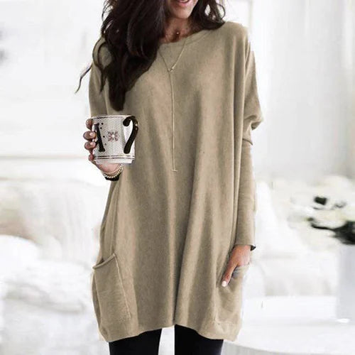 Zachte tuniek herfst trui met zakken en ronde hals – Dames