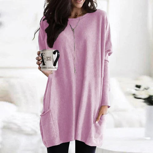 Zachte tuniek herfst trui met zakken en ronde hals – Dames