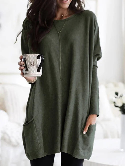 Zachte tuniek herfst trui met zakken en ronde hals – Dames