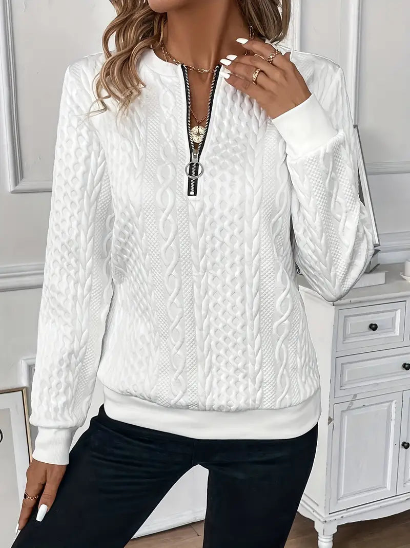 Warme kabelgebreide wintertrui met ritssluiting – Dames