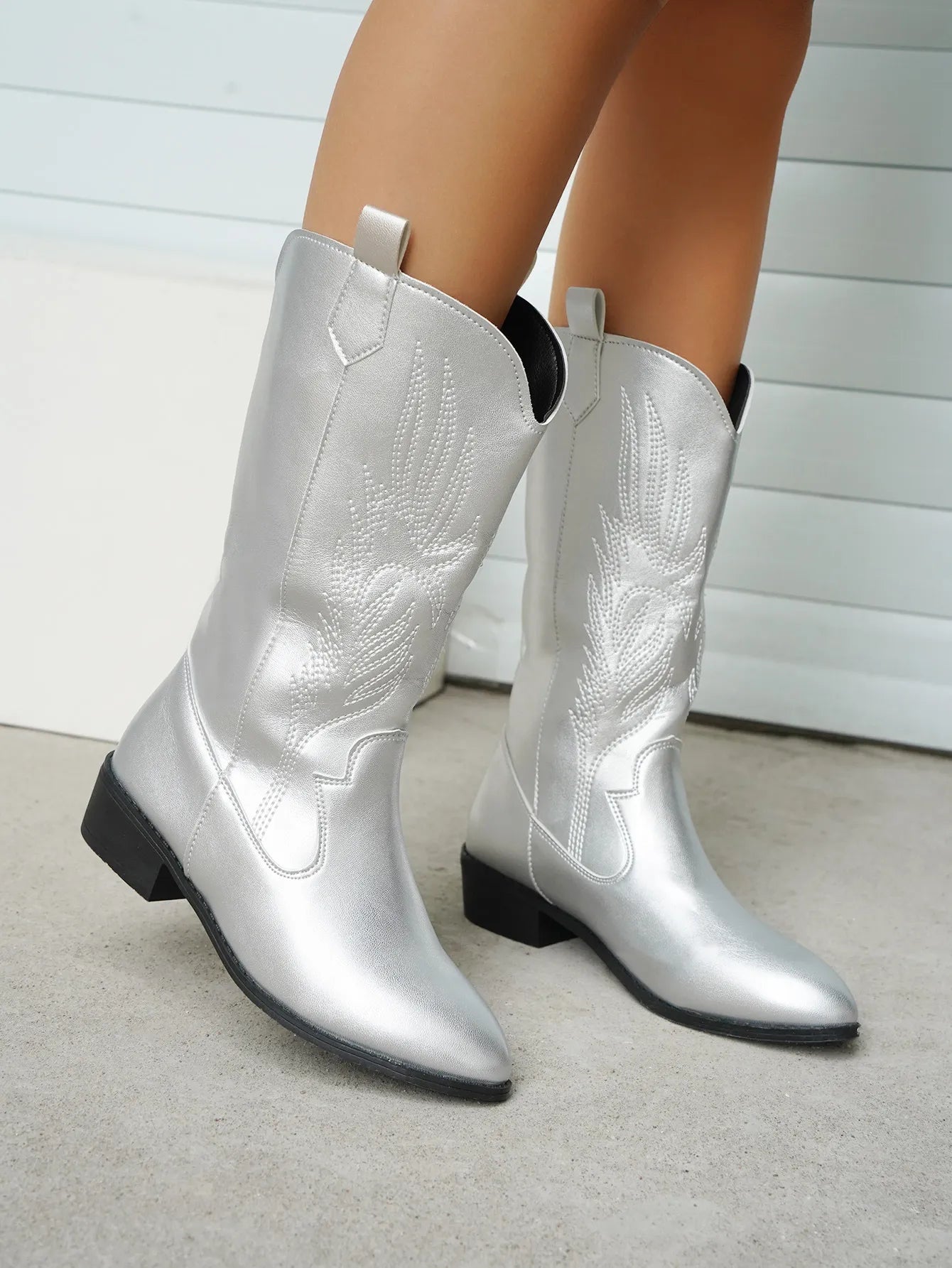 Stijlvolle cowboylaarzen winter met geborduurd western design – Dames