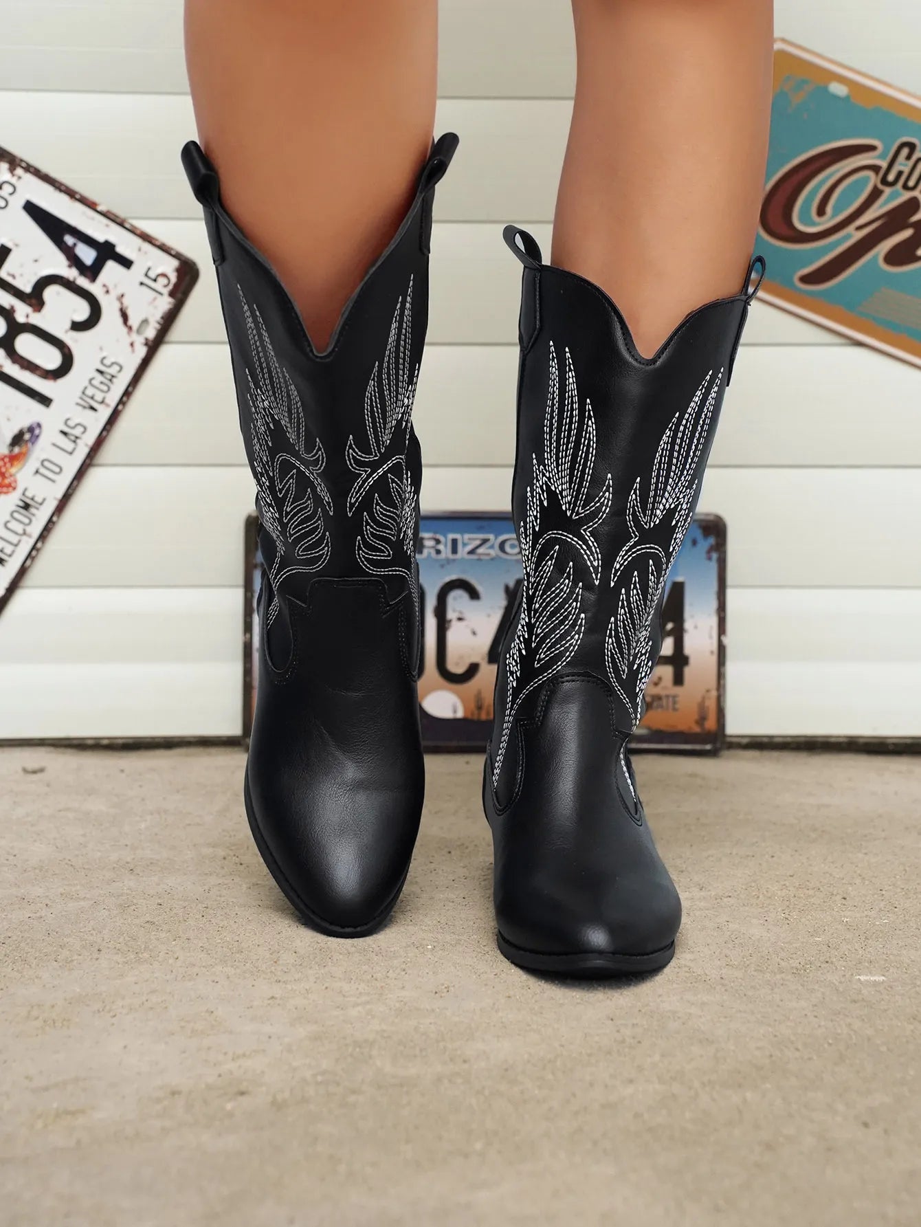 Stijlvolle cowboylaarzen winter met geborduurd western design – Dames
