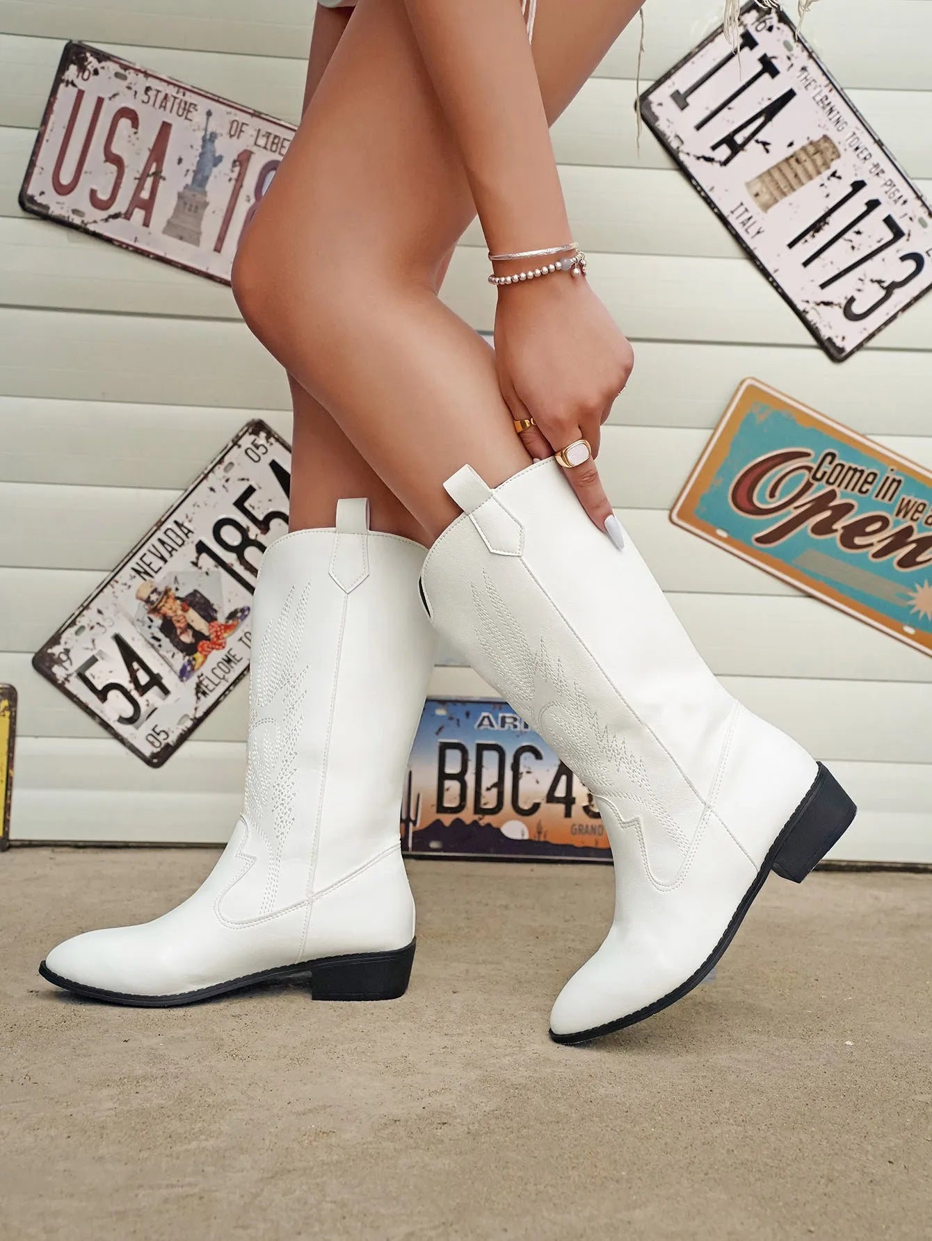 Stijlvolle cowboylaarzen winter met geborduurd western design – Dames
