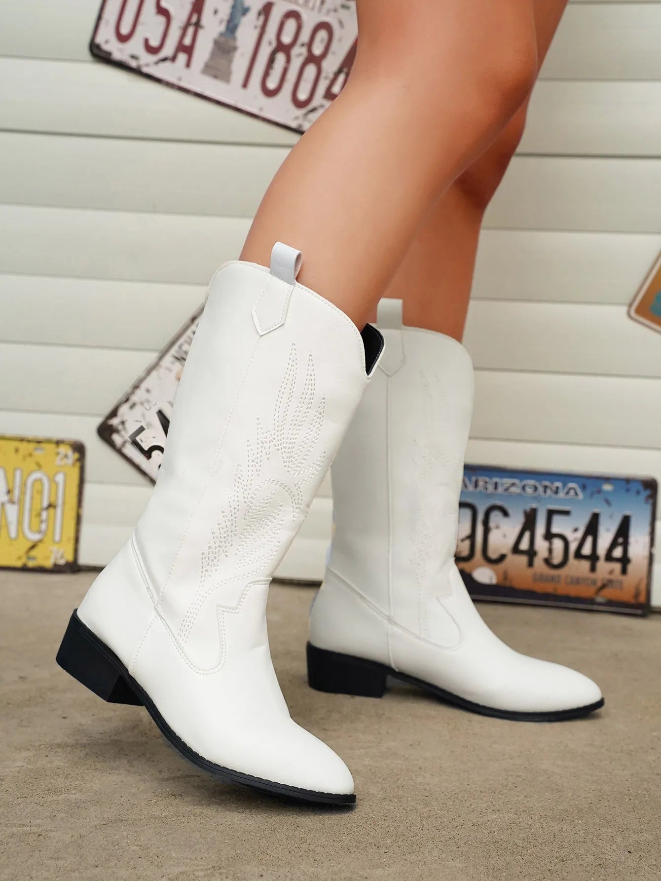 Stijlvolle cowboylaarzen winter met geborduurd western design – Dames