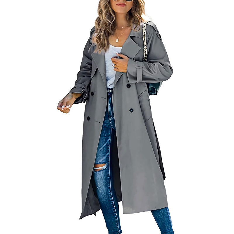 Elegante lange herfst trenchcoat met getailleerd silhouet – Dames