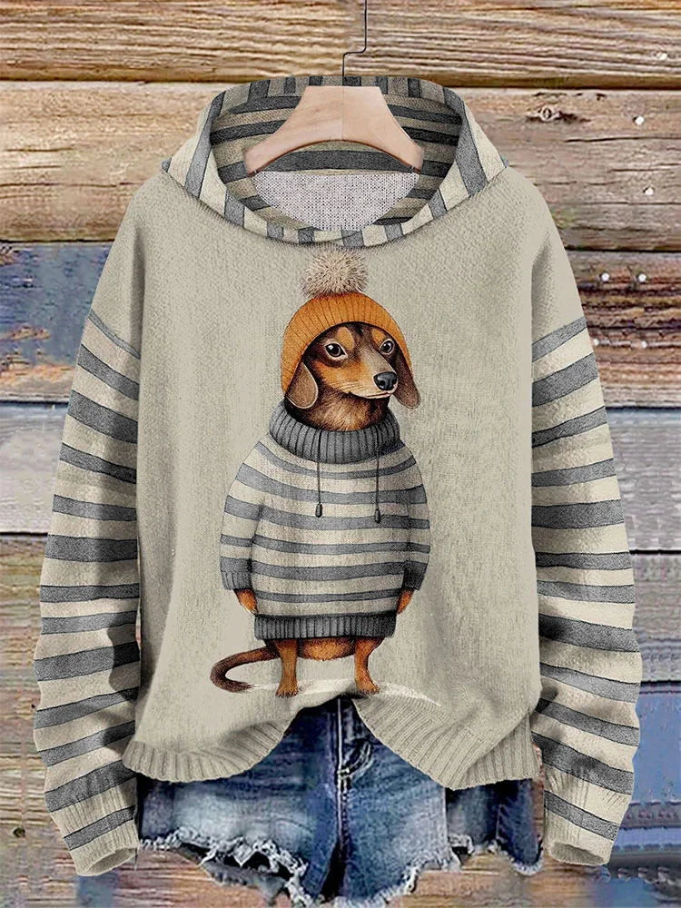 Comfortabele hoodie met speels hondenmotief – Dames