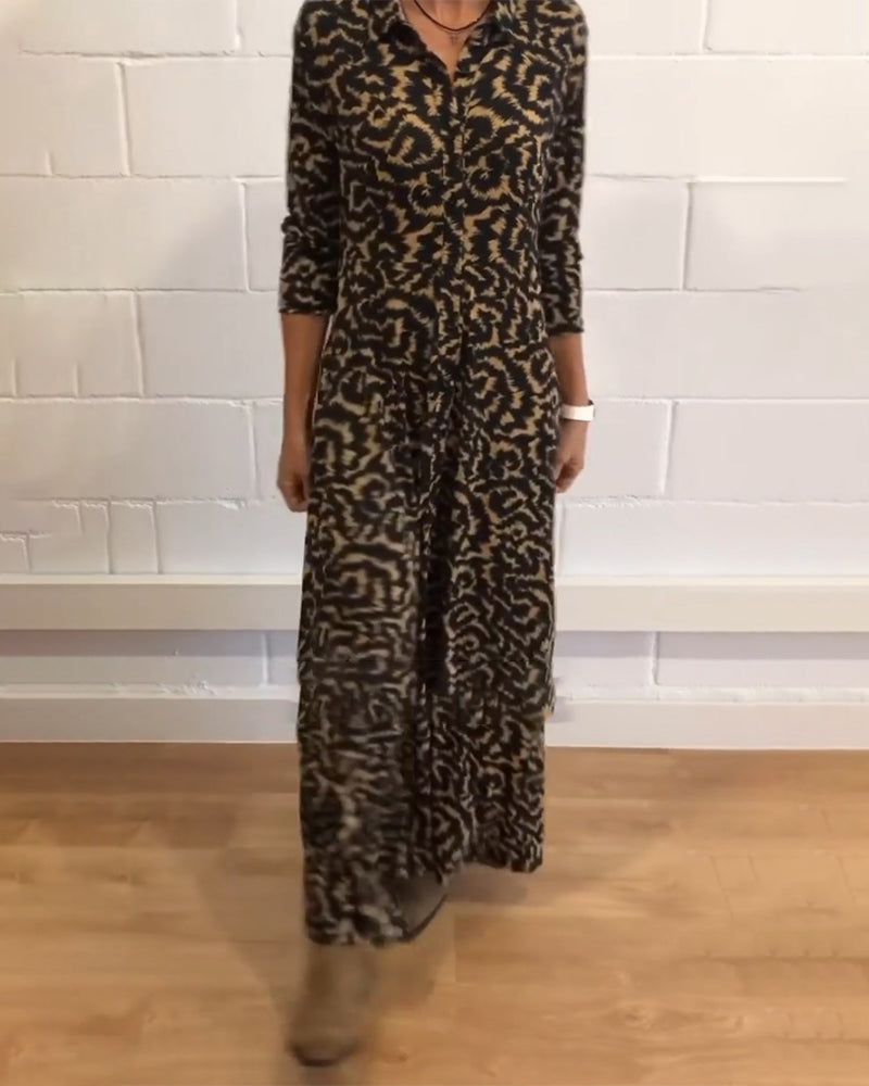 Elegante maxi herfstjurk van katoenmix met v-hals – Dames