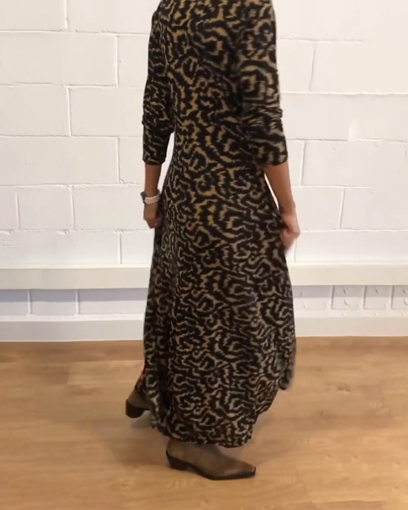 Elegante maxi herfstjurk van katoenmix met v-hals – Dames