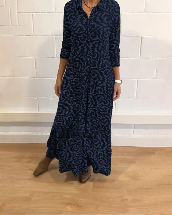 Elegante maxi herfstjurk van katoenmix met v-hals – Dames