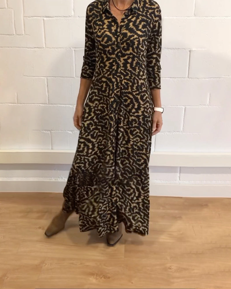 Elegante maxi herfstjurk van katoenmix met v-hals – Dames