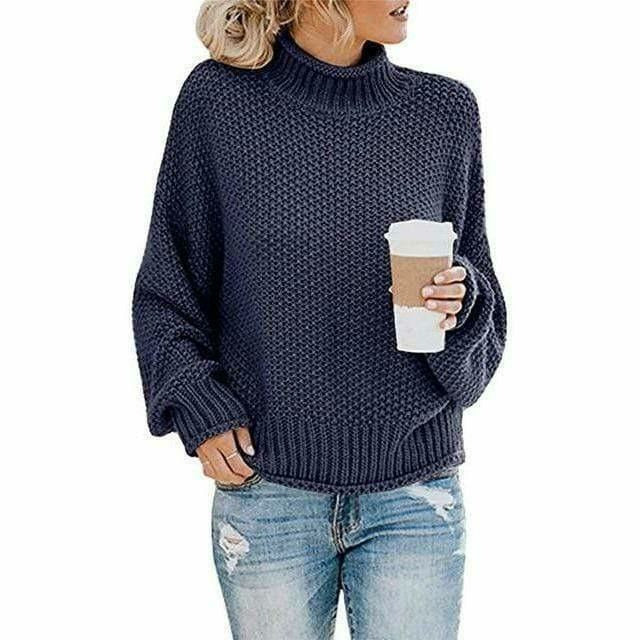 Casual gebreide trui met hoge hals in effen kleur – Dames
