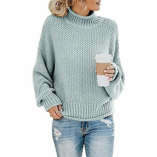 Casual gebreide trui met hoge hals in effen kleur – Dames