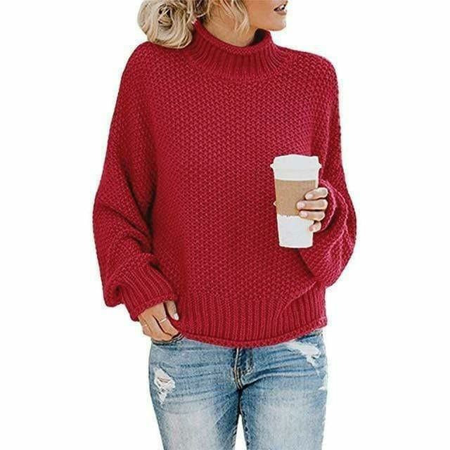 Casual gebreide trui met hoge hals in effen kleur – Dames