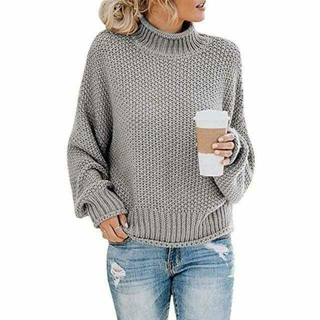 Casual gebreide trui met hoge hals in effen kleur – Dames