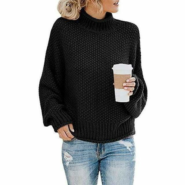 Casual gebreide trui met hoge hals in effen kleur – Dames