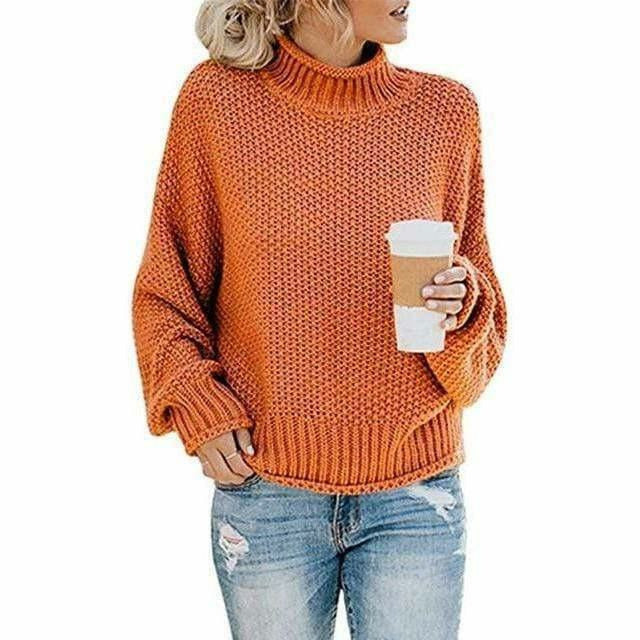 Casual gebreide trui met hoge hals in effen kleur – Dames