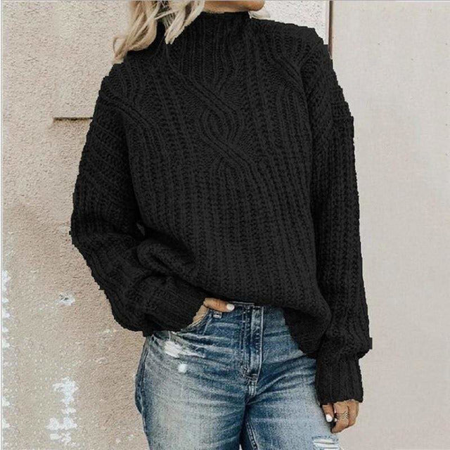Vintage casual trui met hoge hals en dik breisel – Dames