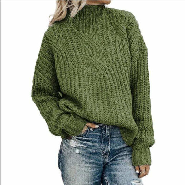 Vintage casual trui met hoge hals en dik breisel – Dames