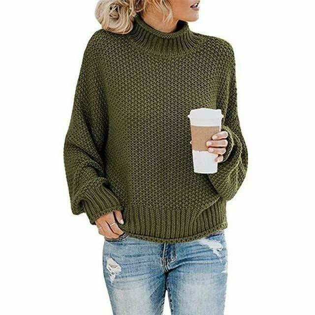 Casual gebreide trui met hoge hals in effen kleur – Dames
