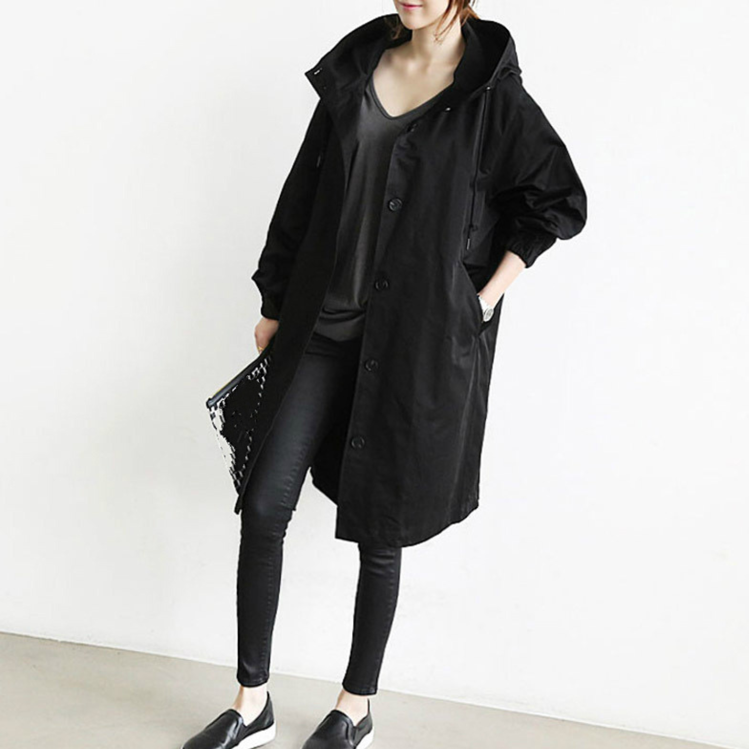 Elegante lange trenchcoat met capuchon voor winter – Dames