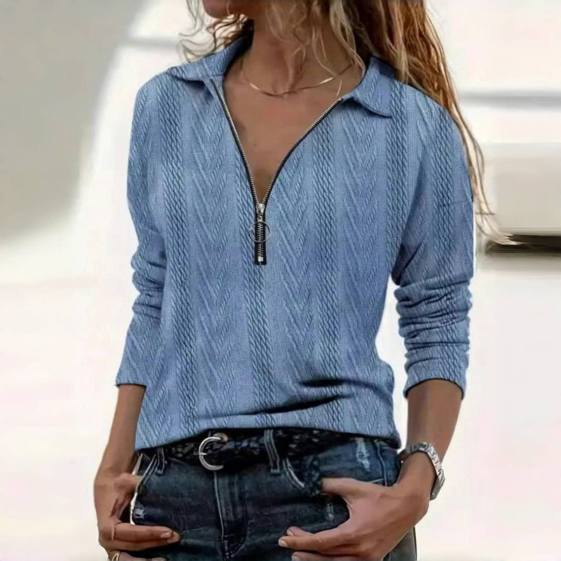 Effen casual blouse met omslagkraag en ritsdetail – Dames