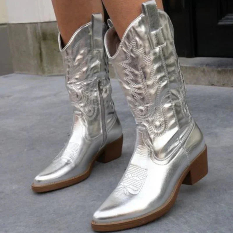 Moderne cowboylaarzen met metallic details voor een stijlvolle winterlook – Dames