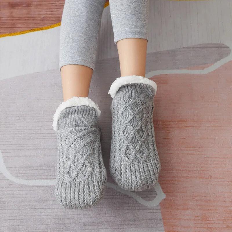 Knusse gebreide pantoffelsokken met warme voering en anti-slip zool – Dames