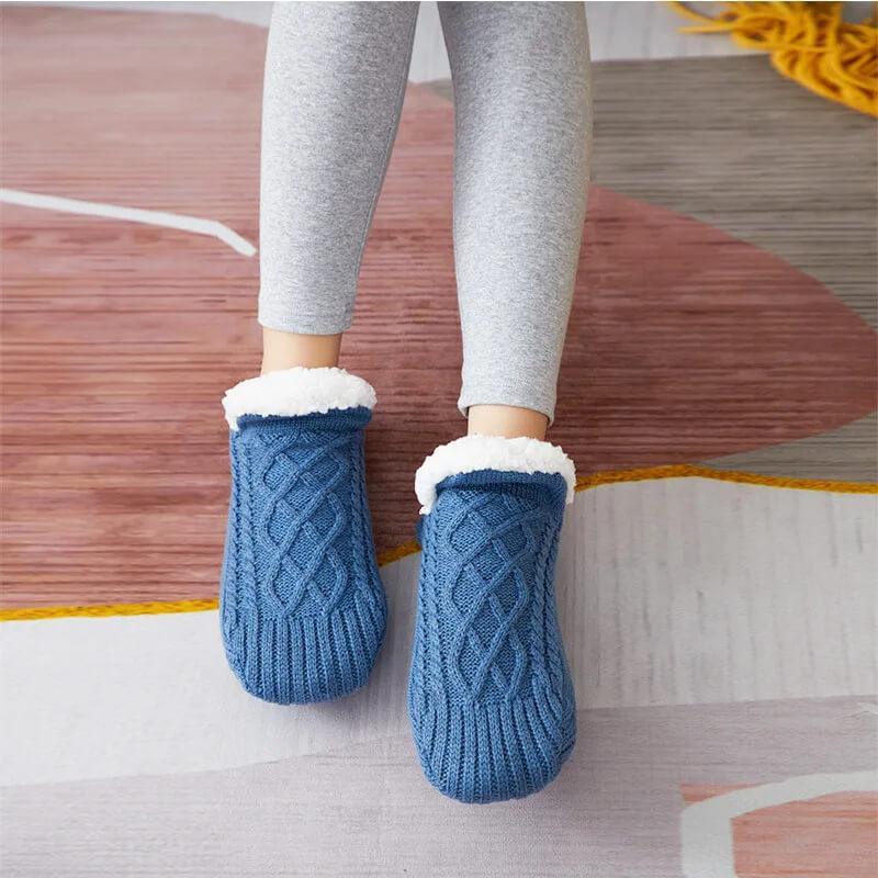 Knusse gebreide pantoffelsokken met warme voering en anti-slip zool – Dames
