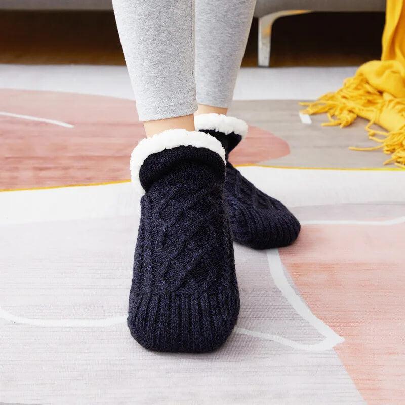 Knusse gebreide pantoffelsokken met warme voering en anti-slip zool – Dames