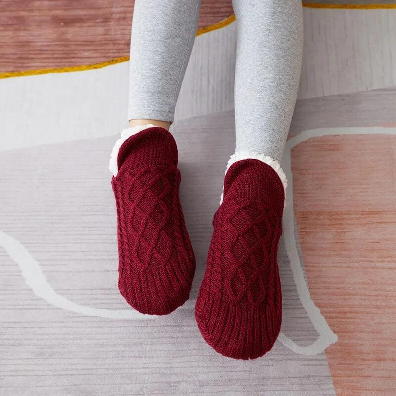 Knusse gebreide pantoffelsokken met warme voering en anti-slip zool – Dames
