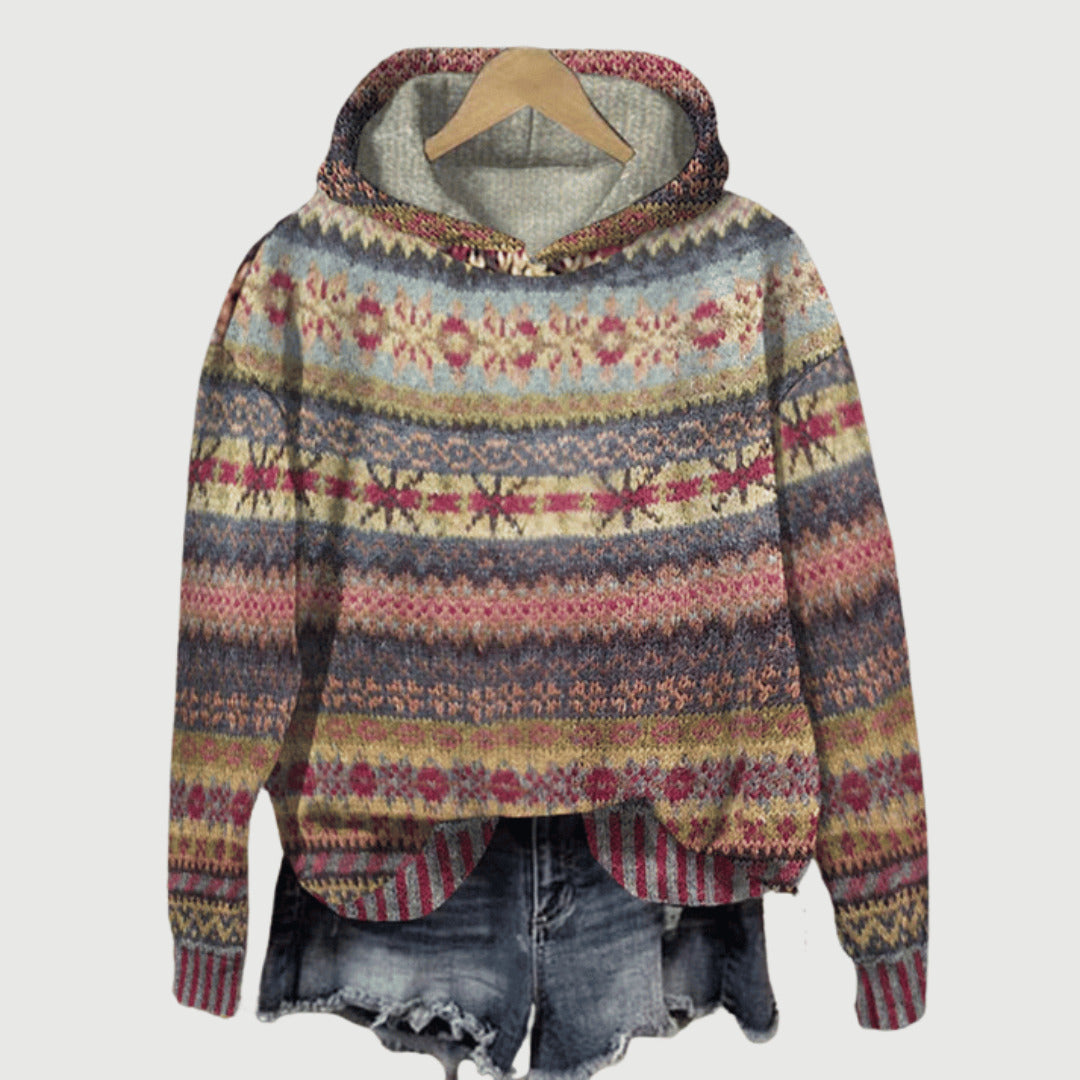 Warme Noorse hoodie met traditioneel patroon – Dames