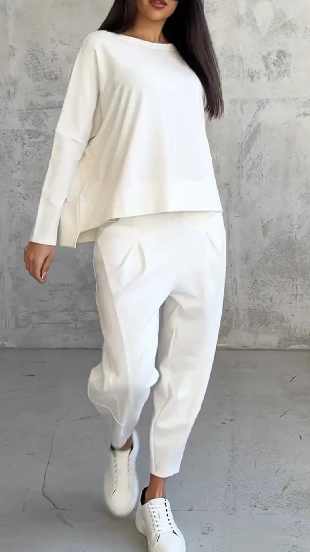 Loungewear set met lange mouwen en harem broek – Dames