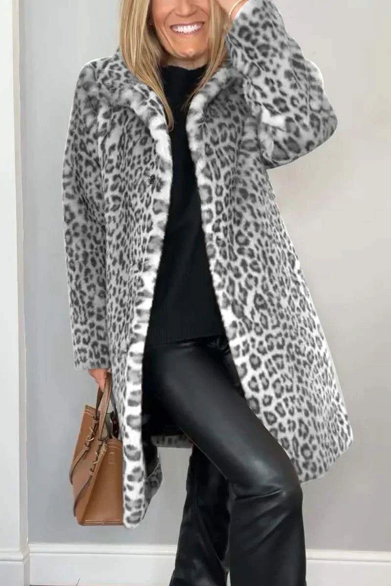 Opvallende winterjas met luipaardprint en warme voering – Dames