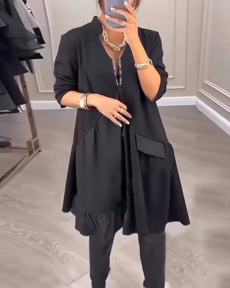 Chique a-lijn winterjurk met v-hals en lange mouwen – Dames